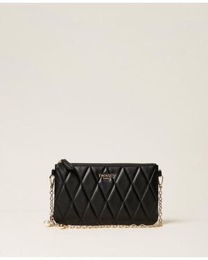 Twinset Mini Quilted Bag With Logo - Black