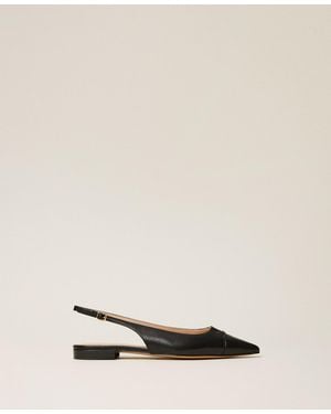 Twinset Leather Sling Back Ballet Flats - Natural