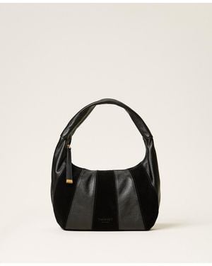 Twinset Suede And Leather Hobo Bag - Black