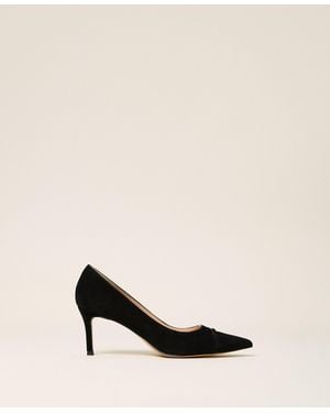 Twinset Pumps Aus Veloursleder Mit Logo, Damen - Natur
