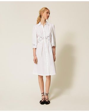 Twinset Midi Poplin And Broderie Anglaise Dress - Natural