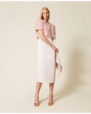 Twinset Cropped Tulle Ruffle Jacket - Natural