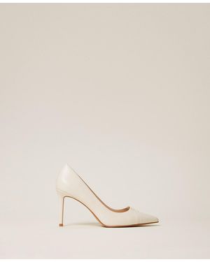 Twinset High Heeled Leather Court Shoes - Natural
