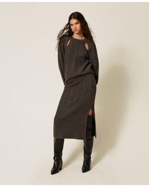 Twinset Falda Midi De Punto Con Ochos - Neutro