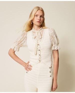 Twinset Knit Waistcoat With Crochet Detail - Natural