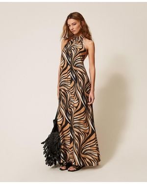 Twinset Long Dress With Graphic Print - Natural