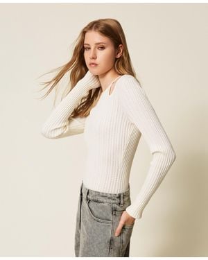 Twinset Pullover Aus Recyceltem Garn Mit Cut-Outs, Größe - Natur
