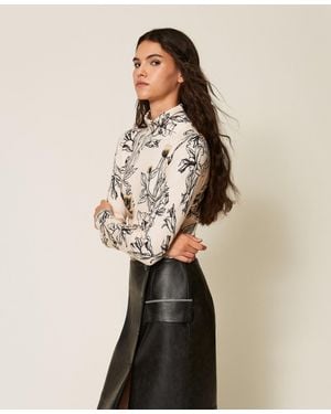 Twinset Turtleneck Jumper With Floral Print - Natural