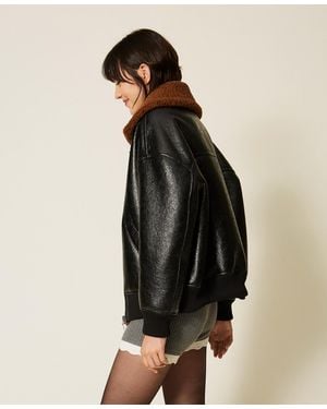 Twinset Padded Faux Shearling Bomber Jacket - Black