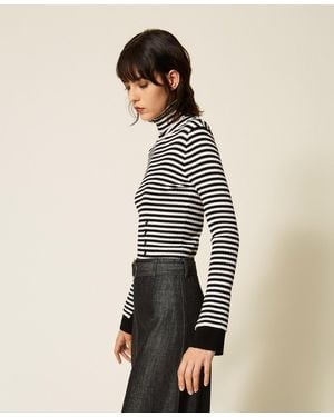 Twinset Striped Turtleneck Jumper - Natural