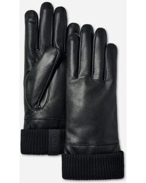 UGG Leather Knit Cuff Glove - Black