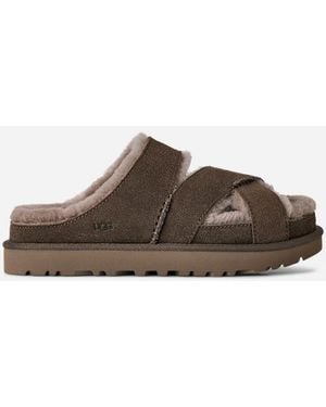 UGG Greenport Cross Strap Slide Sheepskin Slippers Sandal - Black