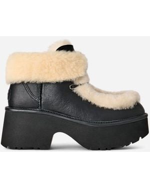 UGG Esmee Leather Lace Up Sheepskin Classic Boots - Black