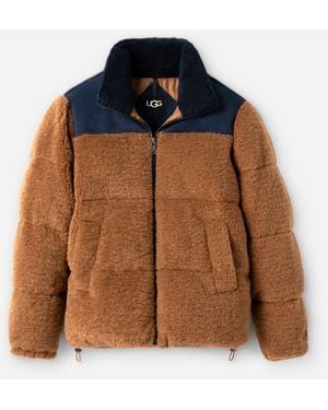 UGG Emette Fluff Puffer Jacket Fleece - Brown