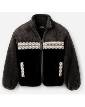 UGG Marlene Sherpa Jacket Heritage Braid Faux Fur/fleece - Black