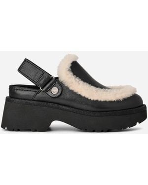 UGG Esmee Leather Clog Sheepskin Shoes - Black