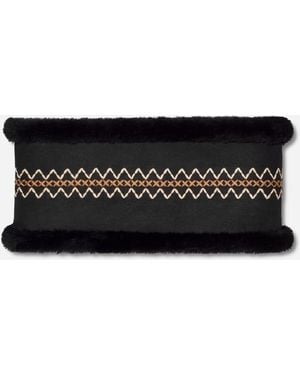 UGG Atherson Embroidered Headband Sheepskin Earmuffs - Black