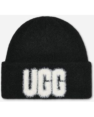 UGG Flauschige Beanie Mit Logo Für Damen - Schwarz