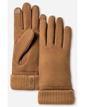UGG Leather Knit Cuff Glove - Brown