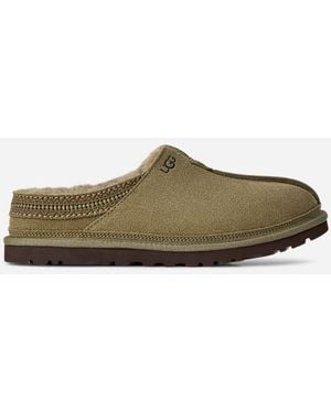 UGG Neuman Leather Sheepskin Slippers - Black