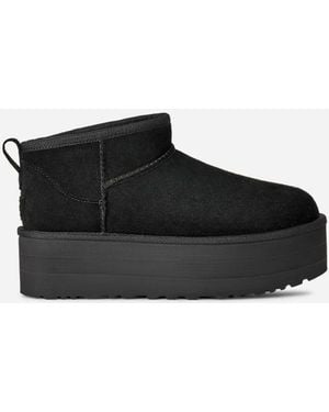 UGG Classic Ultra Mini Platform Suede Classic Boots - Black