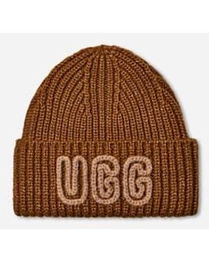 UGG Bonnet Côtelé Épais - Marron