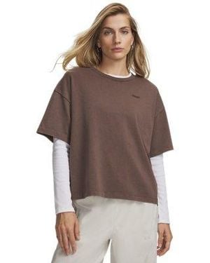 Under Armour Ua Heavyweight Wash Wordmark Boxy Short Sleeve - Brown