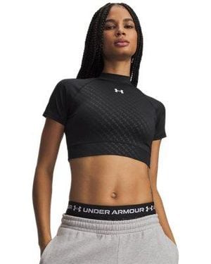 Under Armour Heatgear® Emboss Crop Mock Short Sleeve - Black