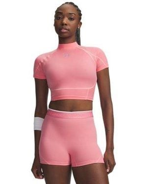 Under Armour Heatgear® Elite Crop Mock Short Sleeve - Pink