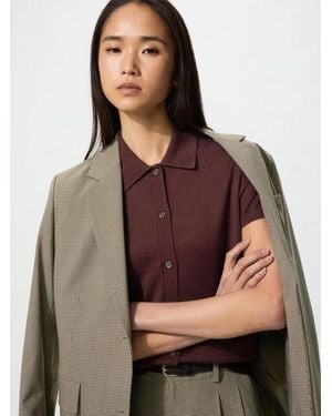 Uniqlo Cárdigan Merino Mezcla Cuello Polo - Marrón