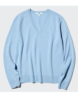 Uniqlo 100% Cashmere V Neck Jumper - Blue