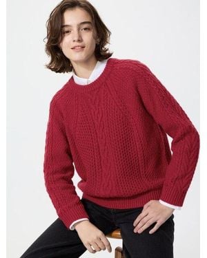 Uniqlo Pullover (Zopfstrick, Rundhals) - Rot