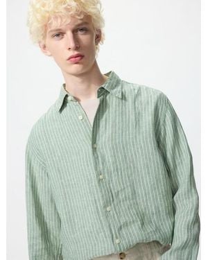 Uniqlo 100% Premium Linen Shirt (Stripe) - Green