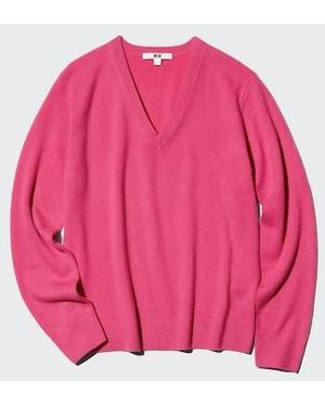 Uniqlo 100% Cashmere V Neck Jumper - Pink