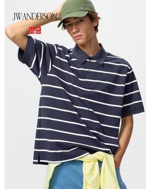 Uniqlo Dry Piqué Polo Shirt (Wide Striped) - Blue