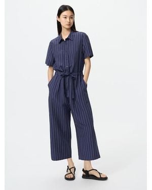 Uniqlo Linen Blend Jumpsuit (Striped) - Blue