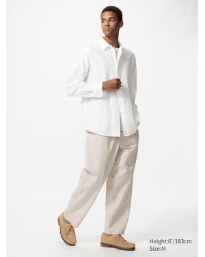 Uniqlo Linen Blend Easy Ankle Trousers (Striped) - White