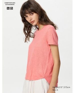 Uniqlo T-Shirt 100% Lino Girocollo - Rosa