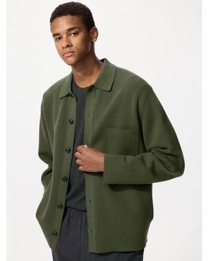 Uniqlo Milano Ribbed Shirt Collar Cardigan - Green