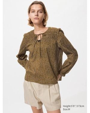 Uniqlo Light Cottton Shirring Blouse - Natural