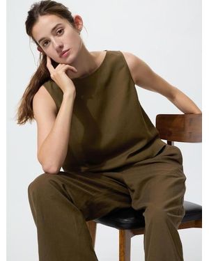 Uniqlo Linen Blend Blouse (Sleeveless) - Brown