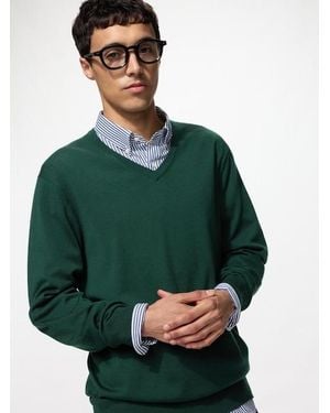Uniqlo 100% Merino V Neck Jumper - Green