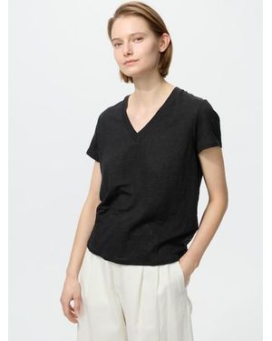 Uniqlo Linen V Neck T-Shirt - Black