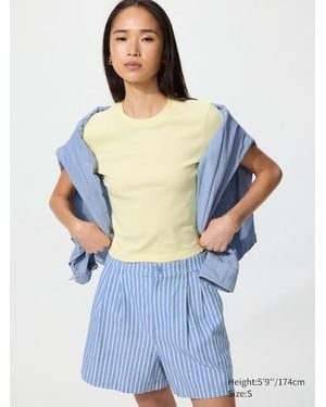 Uniqlo Linen Cotton Shorts (Striped) - Blue