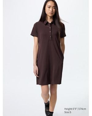 Uniqlo Vestito Corto Jersey Con Colletto - Rosso