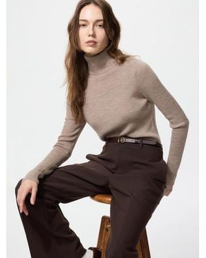Uniqlo 100 Merinowolle Rollkragenpullover (Gerippt) - Natur