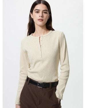 Uniqlo Ribbed Henley Neck Long Sleeve T-Shirt - White