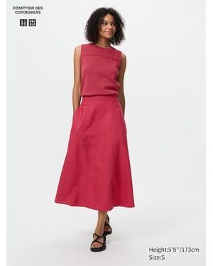 Uniqlo Linen Blend Flare Skirt - Red