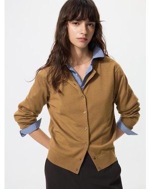Uniqlo 100% Merino Crew Neck Cardigan - Brown