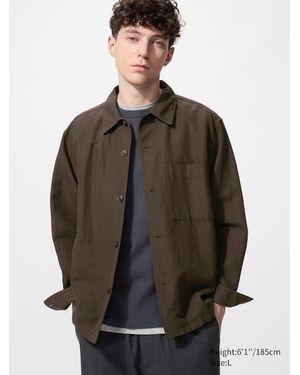 Uniqlo Cotton Linen Blend Shirt Jacket - Brown
